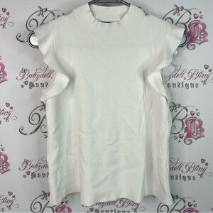 Ann Taylor tank top ruffle sleeve frilly Cream Ruffle Sleeve Blouse